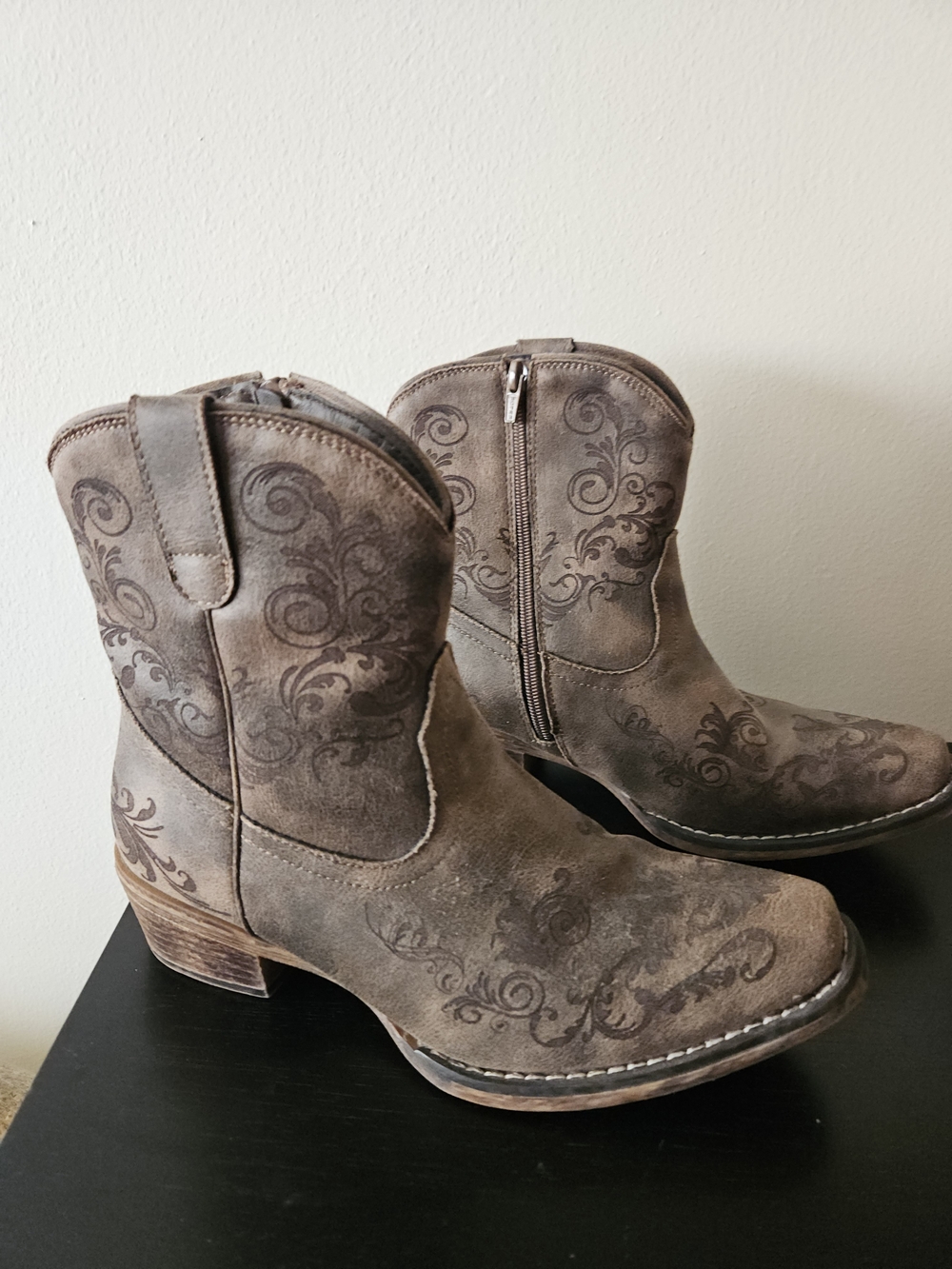 Roper Brown Western Embossed Ankle Booties
